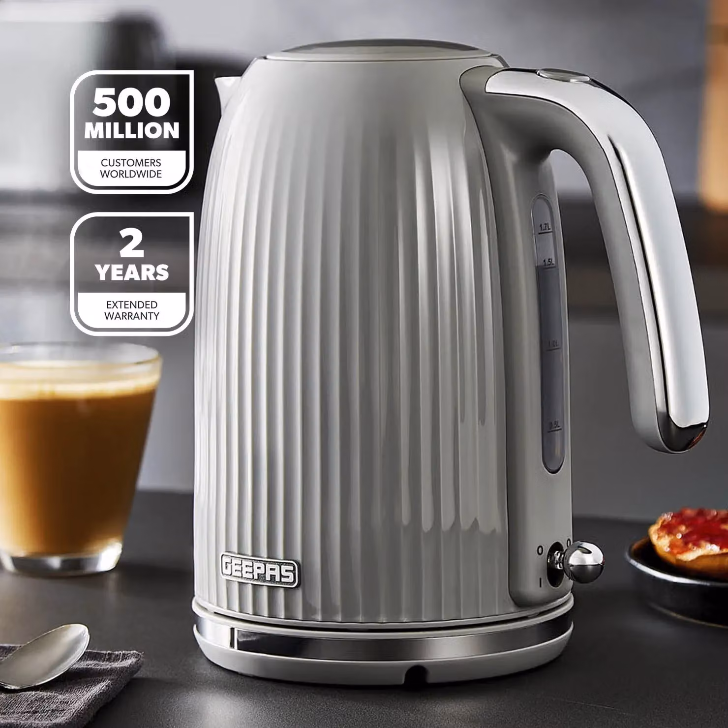 Geepas Fluted Collection Electric Kettle, 1.7 l, Grey – 2