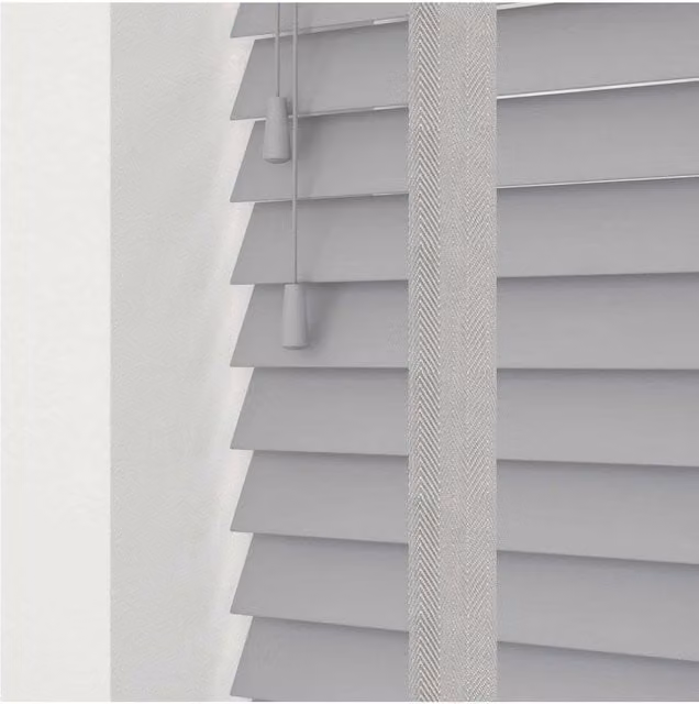 NewEdgeBlinds 50mm Real Wood Venetian Blind with Tapes, Light Grey, W: 190 cm, H: 120 cm