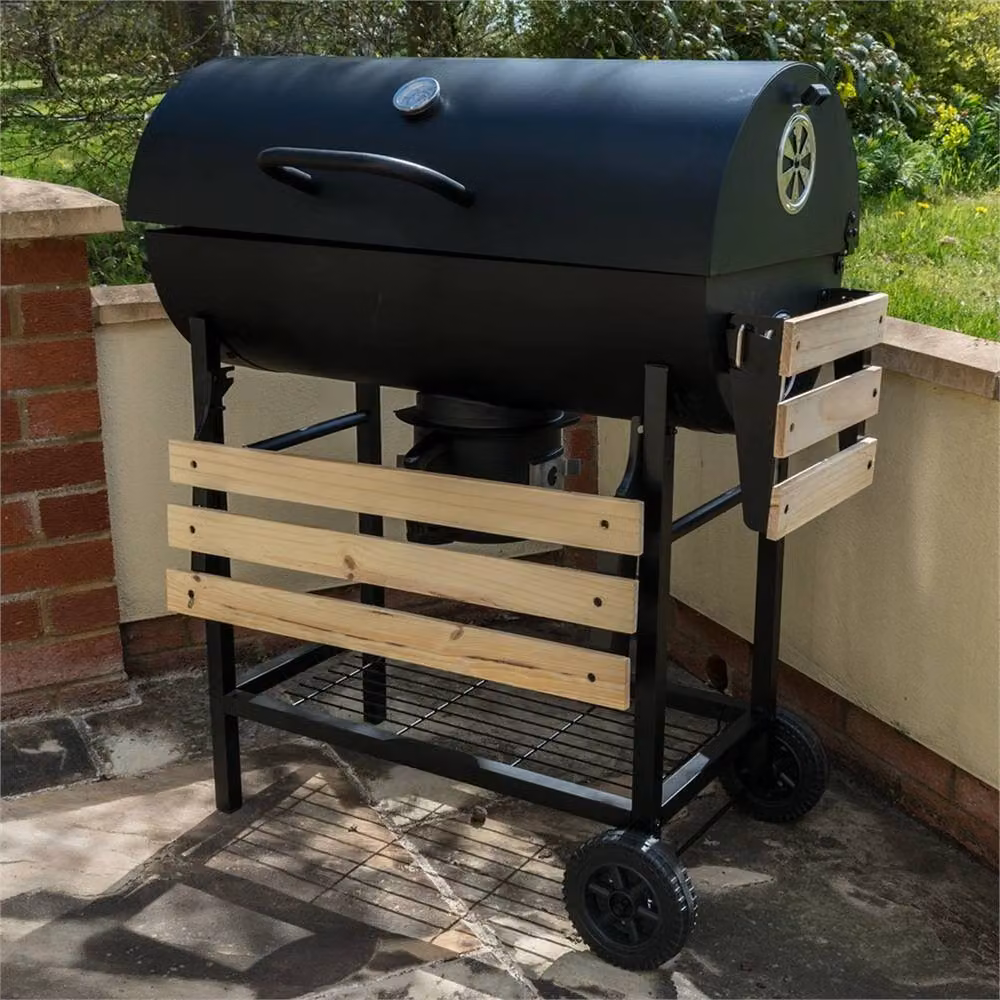 Nordara Charcoal BBQ Grill Smoker in Black with Warming Rack, Thermometer and Wheels, W/D/H: 120 x 90 x 94 cm – 5