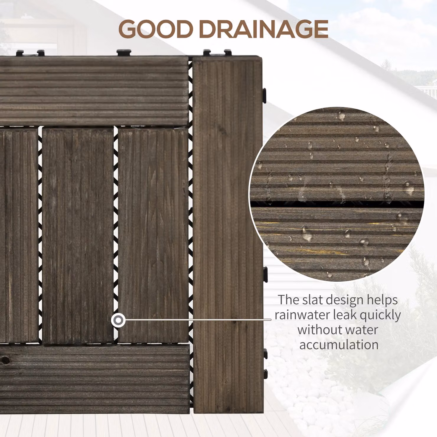 Outsunny Set of 27 Wooden Interlocking Decking Tiles, Grey – 4