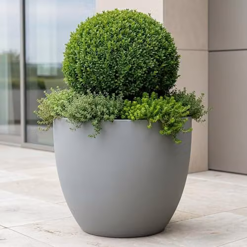 IDEALIST Set of 3 Grey Reinforced Stone Outdoor Plant Pots, 45l, Diameter: 40 cm