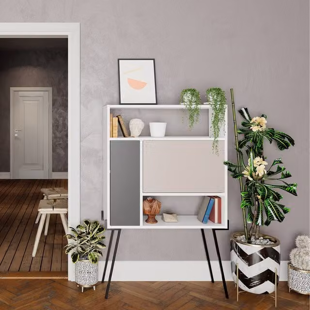 Decortie Modern White Writing Desk for Home Office