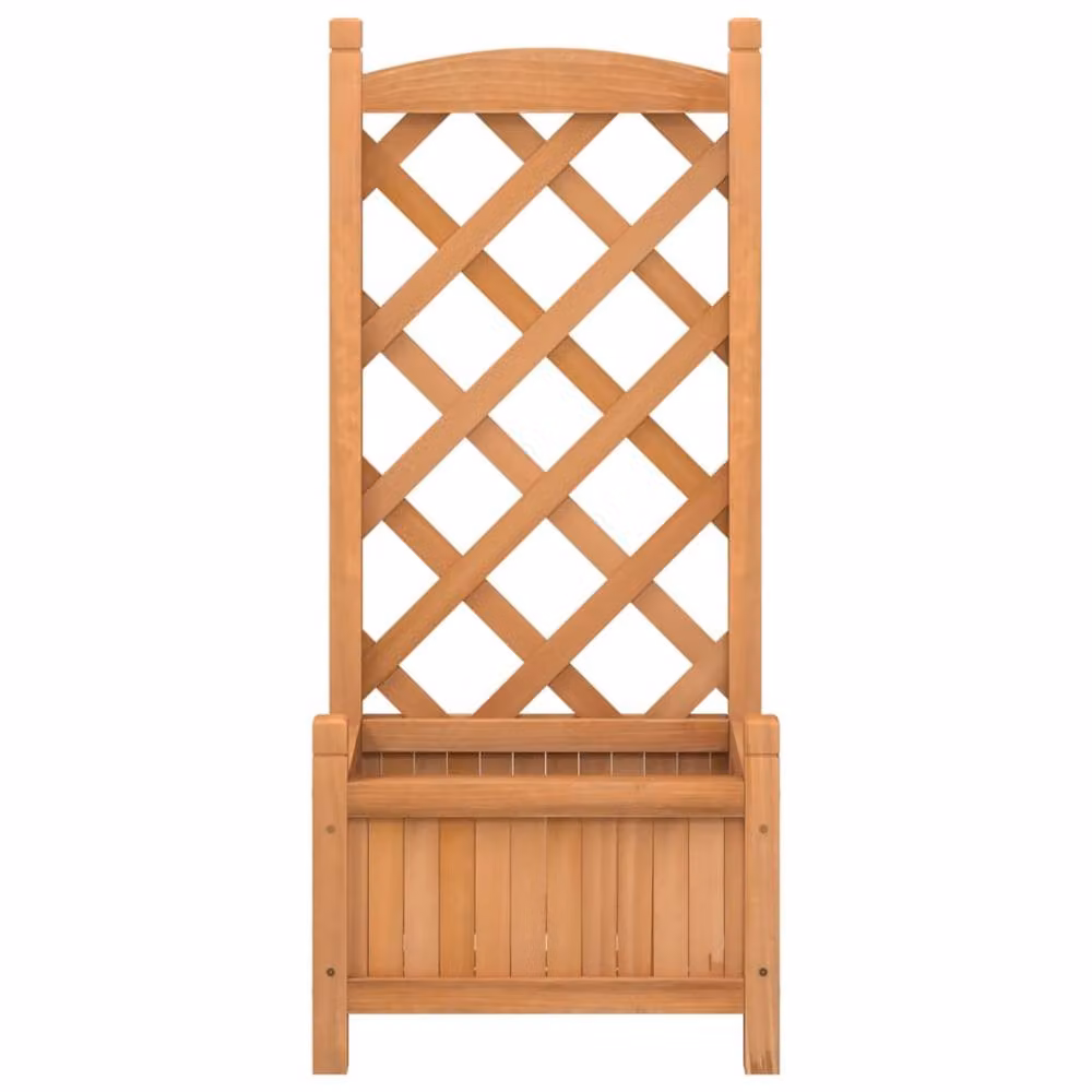 Berkfield Home Brown Solid Wood Fir Planter with Trellis – 3