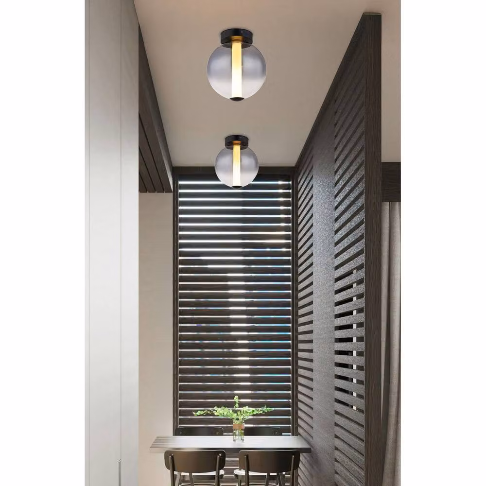 Netlighting Lacy Globe Ceiling Light with Matt Black Metal and Smoke Grey Glass Shade, LED 3000K Warm White – 2