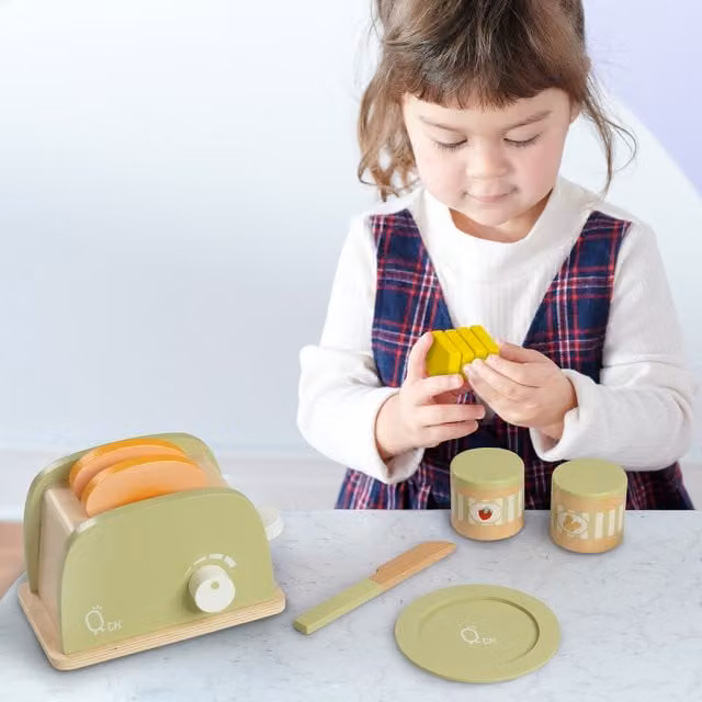 Teamson Kids Little Chef Frankfurt Wooden Toaster Play Kitchen Accessory in Green