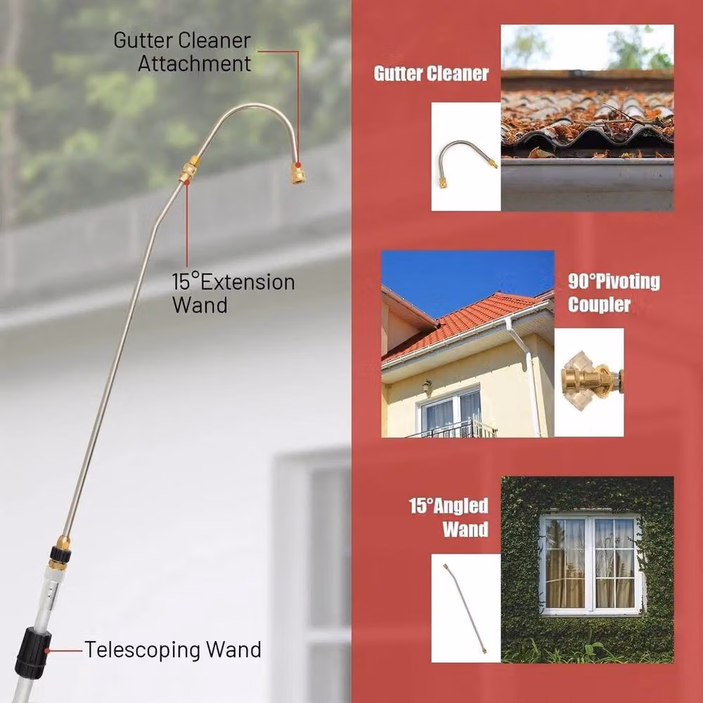 NESTLUNE 5m Telescoping Pressure Washer Extension Wand, 4000PSI Aluminium, Silver – 3