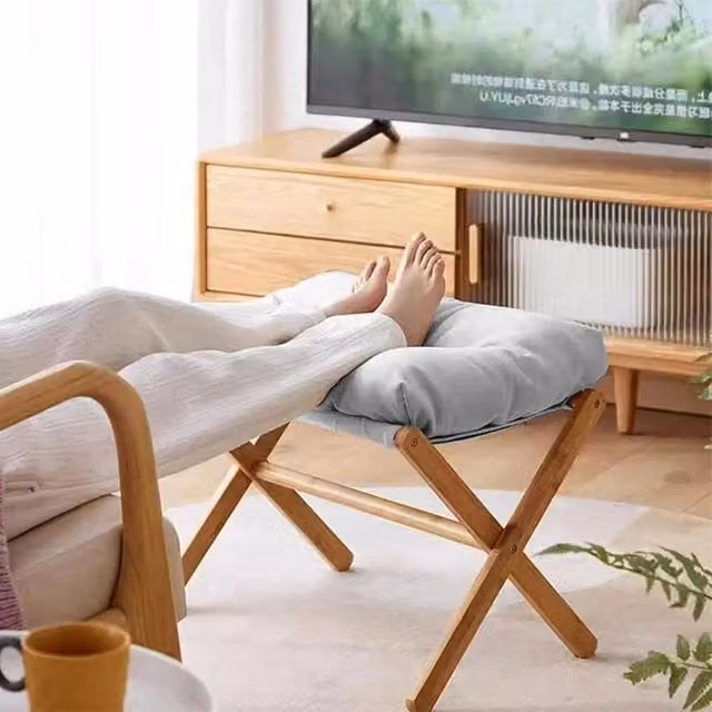 EONLION Grey Padded Rectangular Underdesk Footstool with Bamboo and Wood Frame, Width: 100 cm – 1