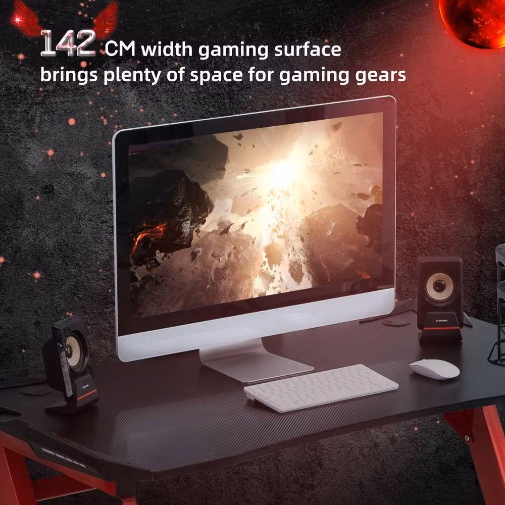 HOMCOM Black Modern Gaming Desk with Metal Frame and Grommet – 3