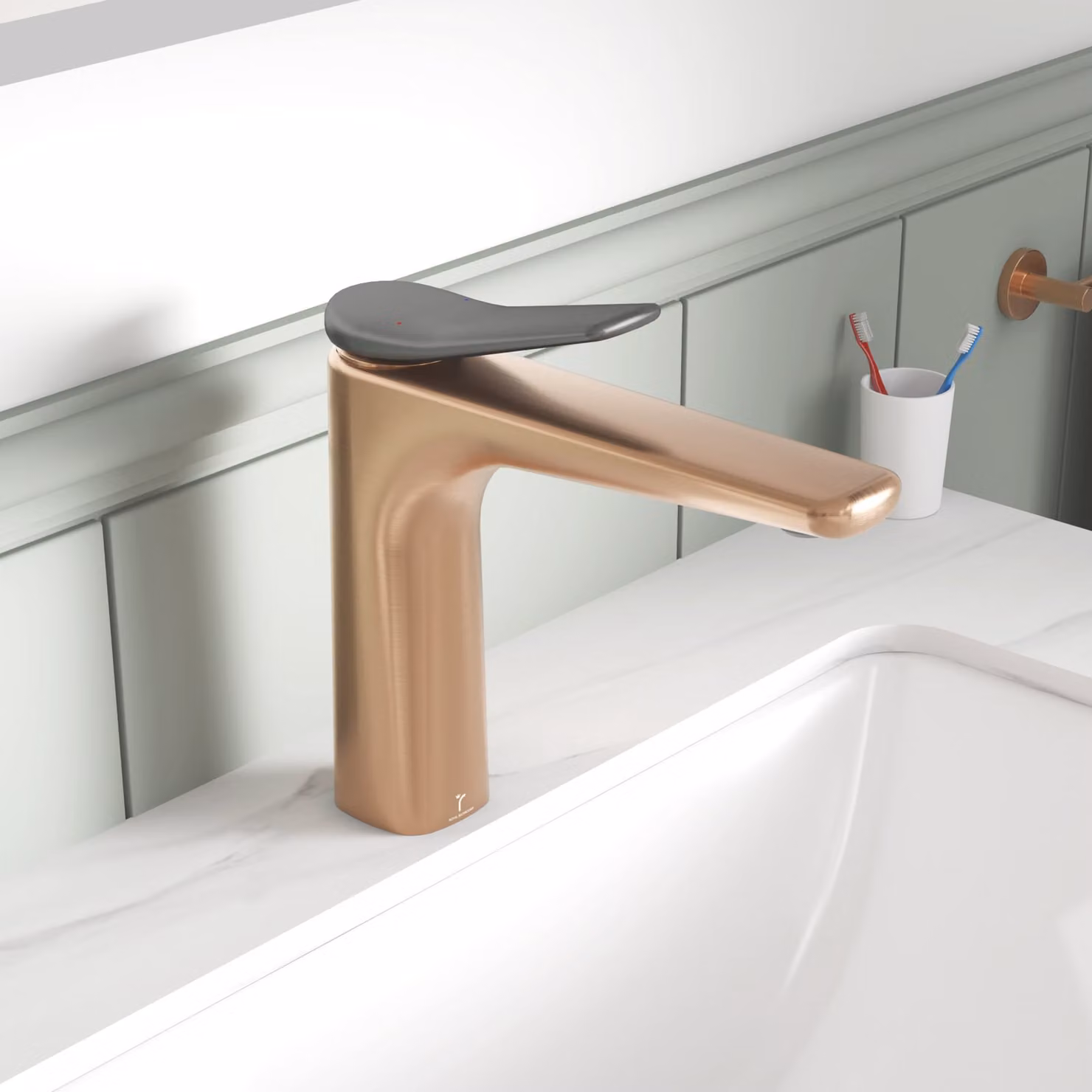 Revno Square Mono Basin Mixer Tap Single Lever Countertop Brass in Brushed Bronze