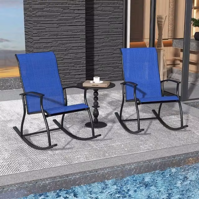 KORVIXA Set of 2 Blue Outdoor Rocking Chairs with Metal Frame and Textilene Fabric