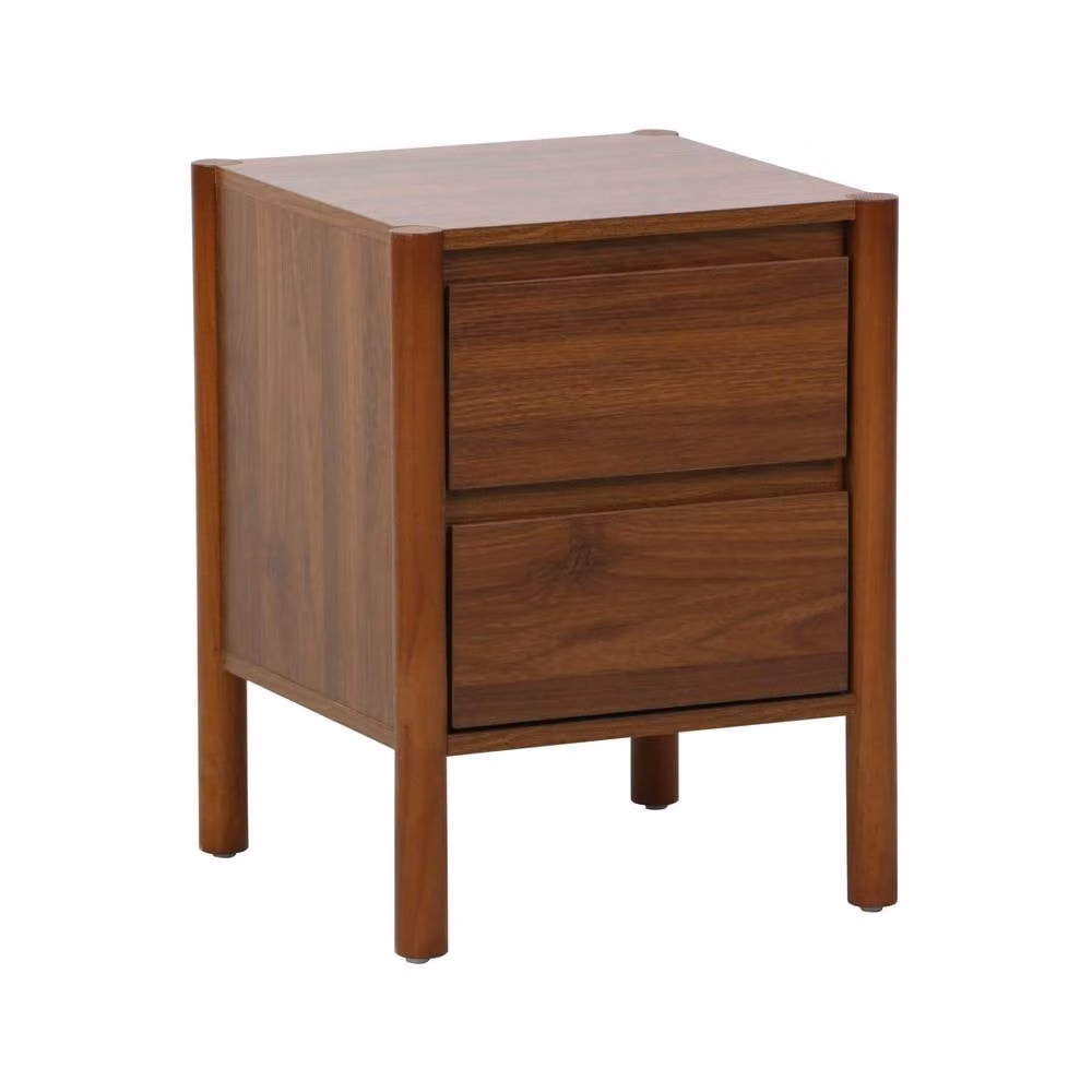 sweeek Modern Wood Bedside Table with 2 Drawers in Dark Brown – 2