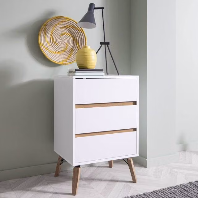 Nöa and Nani Otto Tall 3 Drawer Chest of Drawers in White and Silver