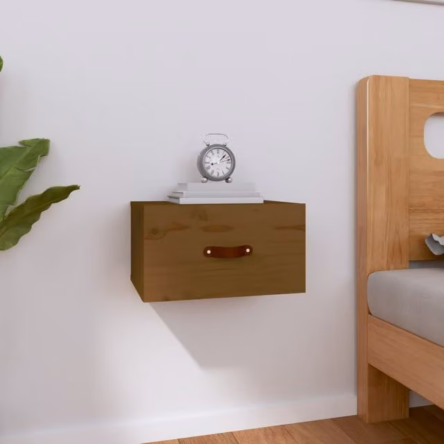Berkfield Home Wall-mounted Bedside Cabinet in Honey Brown, W: 40 cm, D: 29.5 cm, H: 22 cm – 1