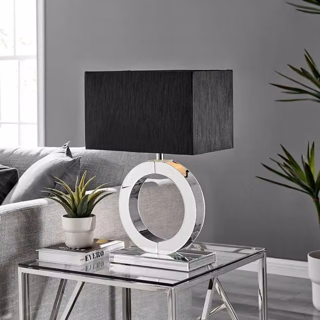 FurnitureboxUK Chloe Halo Elegant Table Lamp with Black Shade and Chrome Details