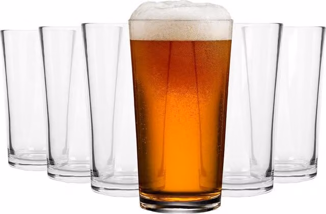 Argon Tableware Conical Pint Beer Glasses, 568ml, Pack of 6, Clear