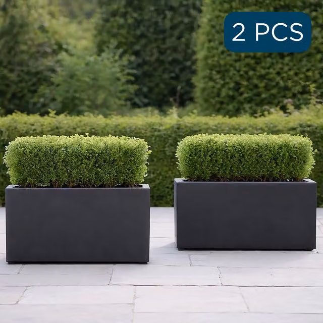 Idealist Set of 2 Rectangular Trough Garden Planters in Slate Grey Stone Finish