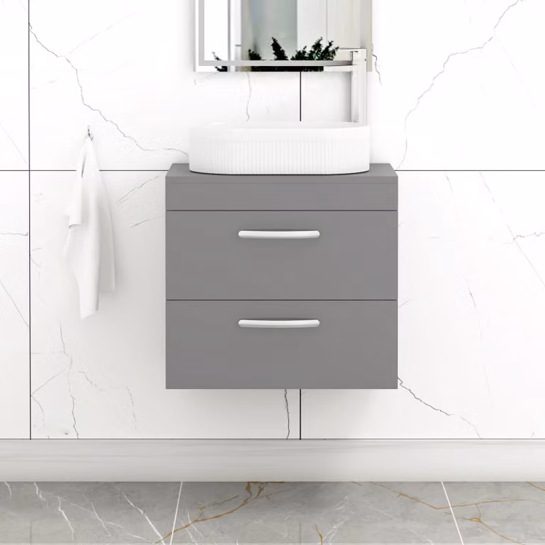 Royal Bathrooms Turin 800mm Wall Hung Vanity Unit with 2 Drawers and Lyon Countertop Basin in Indigo Grey Gloss