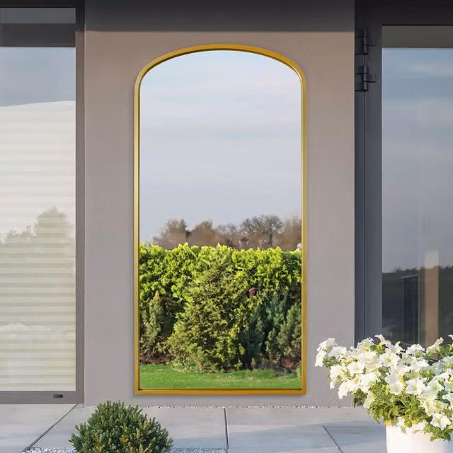 Angustus Metal Outdoor Arched Garden Wall Mirror in Gold by MirrorOutlet