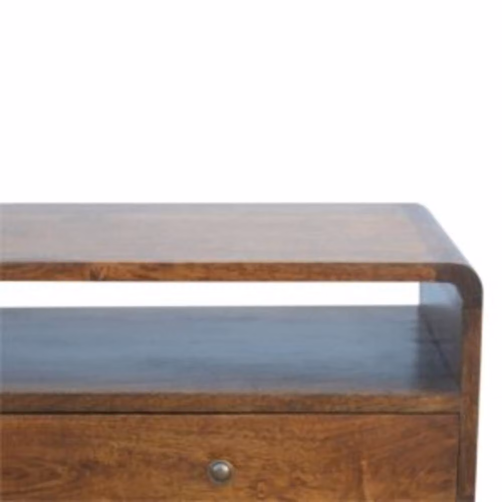 Wyld Haus Ostuni Curved Mango Wood Console Table in Brown with 2 Drawers and Open Shelf – 4
