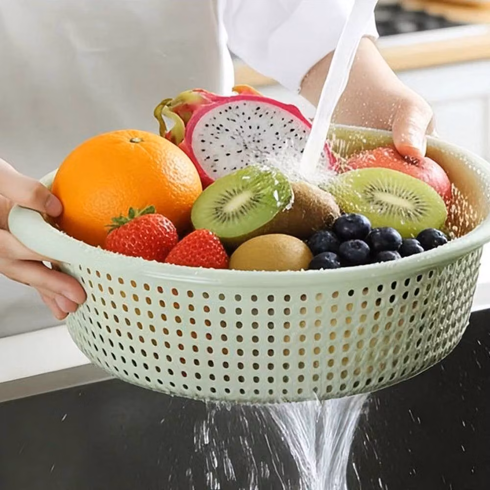 FLAVORA Multicolour Plastic Round Fruit and Vegetable Colander Basket, Diameter: 27 cm – 6