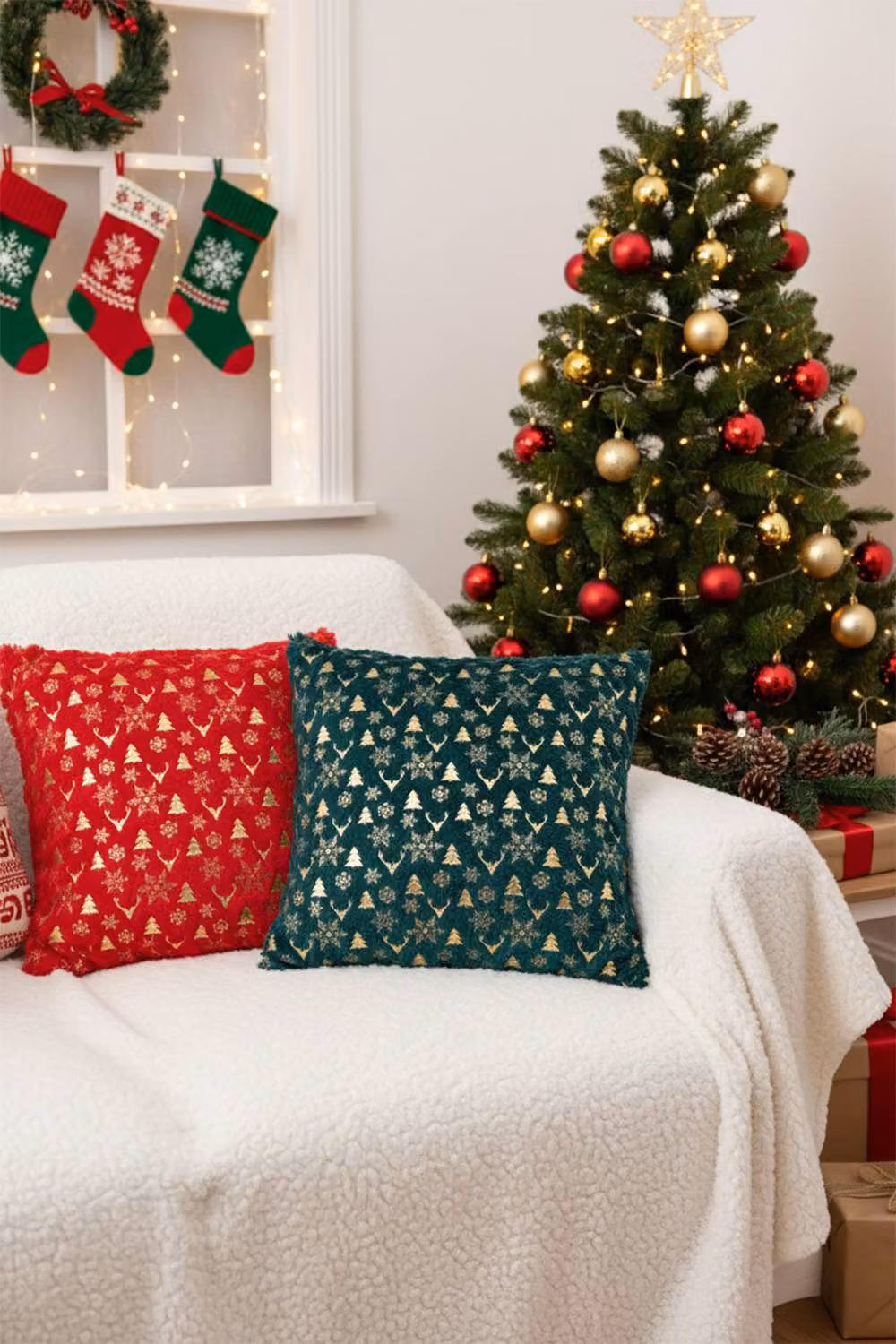 Living and Home Christmas Themed Multicolour Plush Square Throw Pillows, W/D/H: 45 x 45 x 45 cm – 2