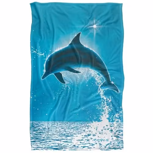 JQ Licensing Royce Mcclure Dolphin Sun Silky Touch Super Soft Fleece Throw Blanket, Blue Multicolour, W/D/H: 91 x 147 cm