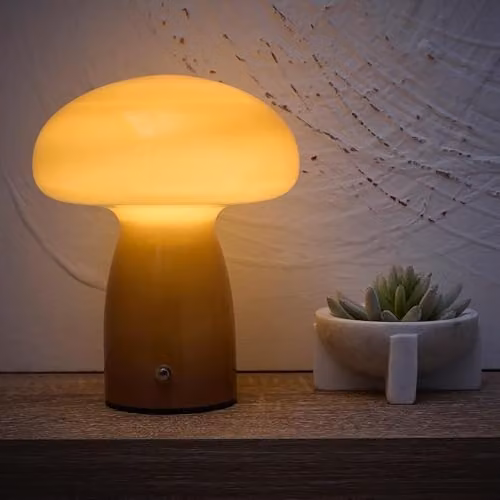 K LIVING Mushroom Shape Glass LED Table Lamp, Rechargeable, Brown – 2