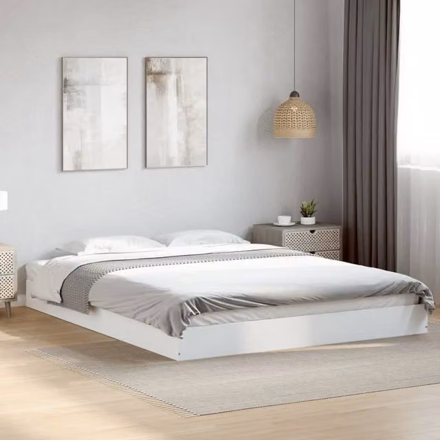 Berkfield Home King Size Bed Frame in White, Engineered Wood, W/D/H: 150 x 200 cm