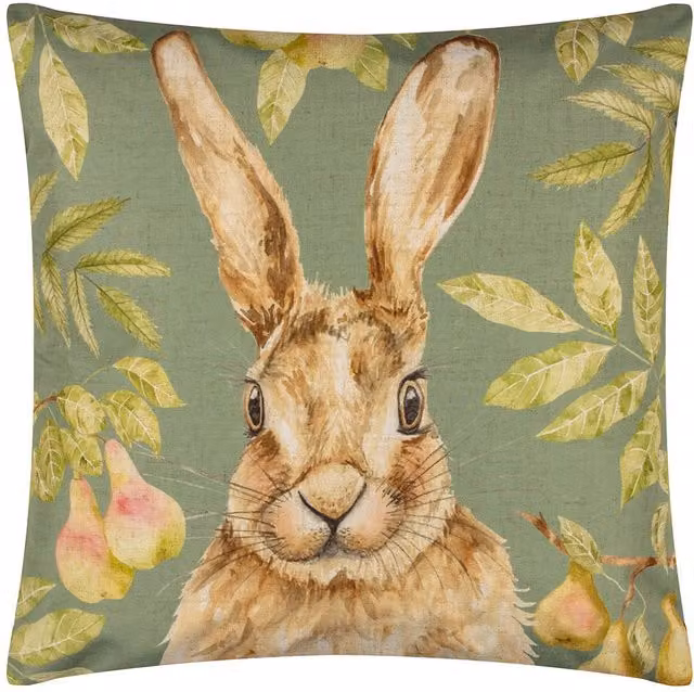 Evans Lichfield Grove Hare Square Outdoor Cushion in Green, W/D/H: 43 x 43 x 43 cm