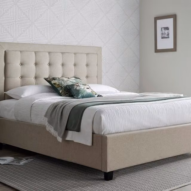 Rest Relax Barcelona Oatmeal Fabric Upholstered Ottoman Bed