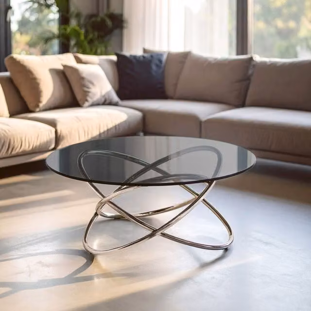 Orsina Modern Round Smoke Glass Top Coffee Table in Grey, W/D/H: 100 x 100 x 41 cm – 2