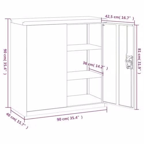 vidaXL Black Metal File Cabinet with Lock and Adjustable Shelves, W/D/H: 90 x 40 x 90 cm – 3