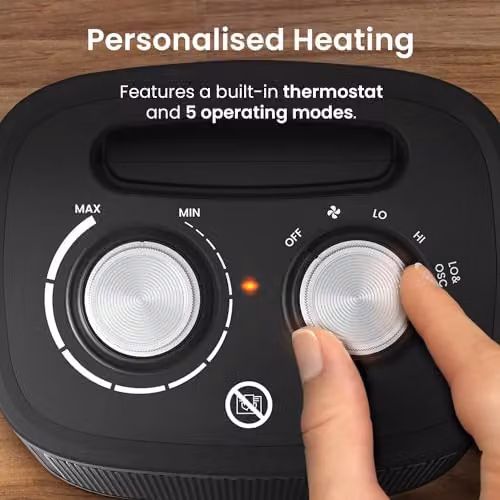 Pro Breeze 1800W Mini Ceramic Fan Heater in Black with Thermostat, Overheat and Tilt Protection – 5