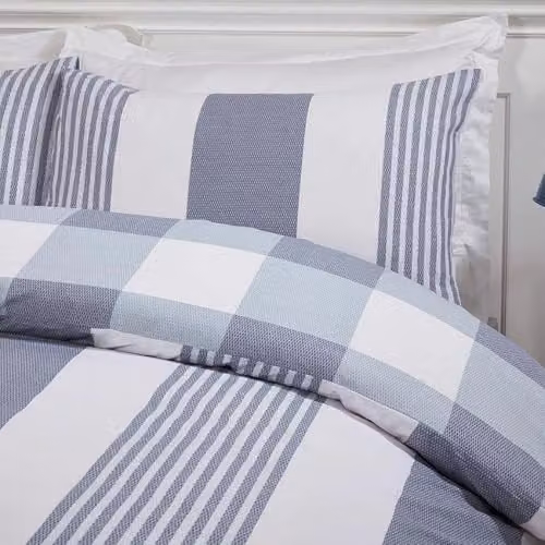 Rapport Home Furnishings Reversible Chambray Striped Duvet Cover Set, Blue, W: 200 cm x H: 200 cm