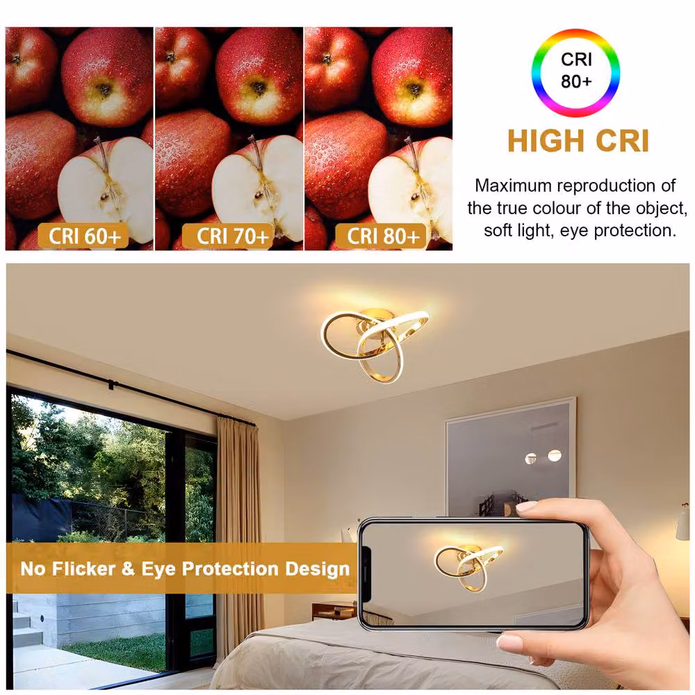 Pheashine Gold LED Ring Ceiling Light, 22W Warm White Modern Indoor Fixture – 3