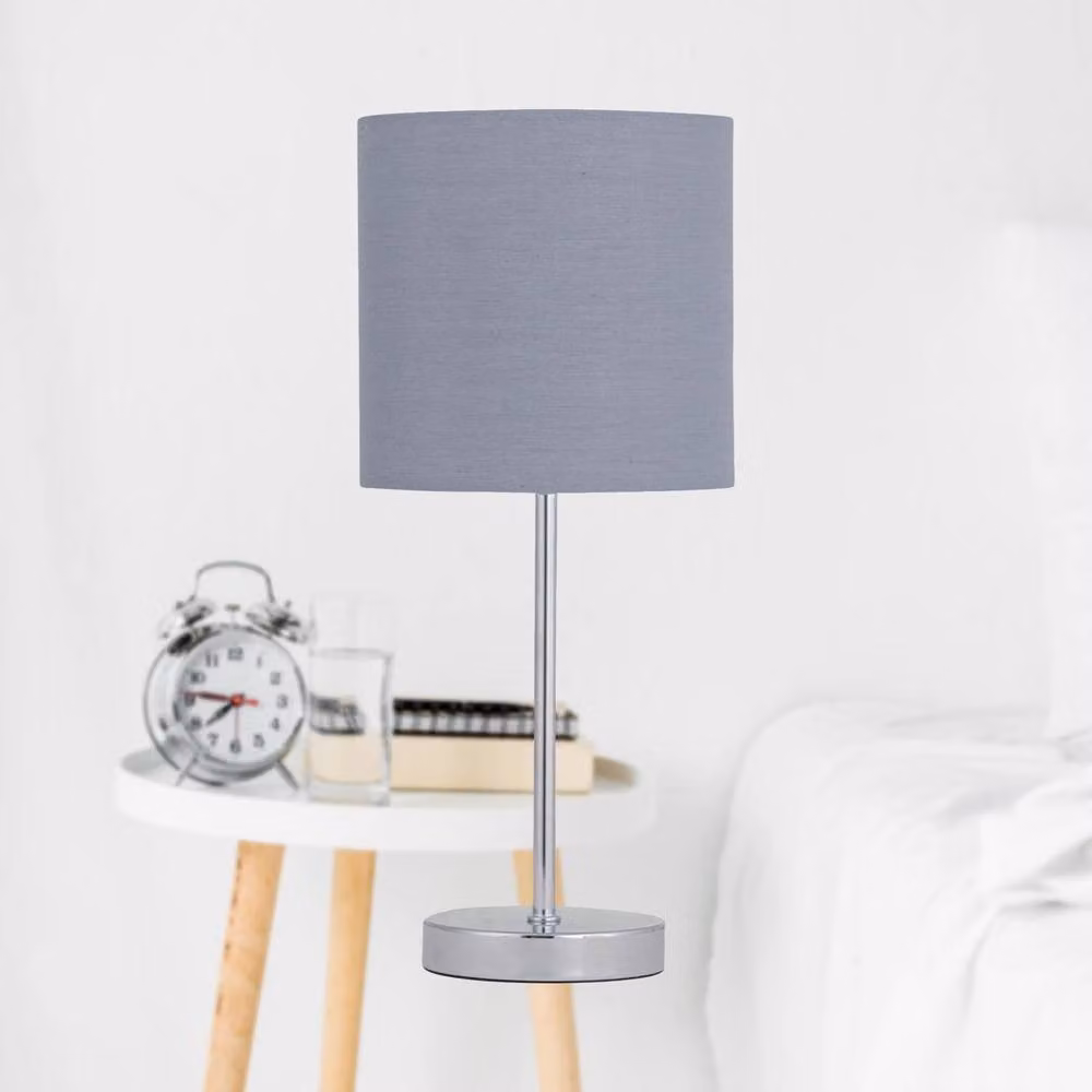 First Choice Lighting Chrome Touch Operated Dimmable Table Lamp with Grey Fabric Shade – 3
