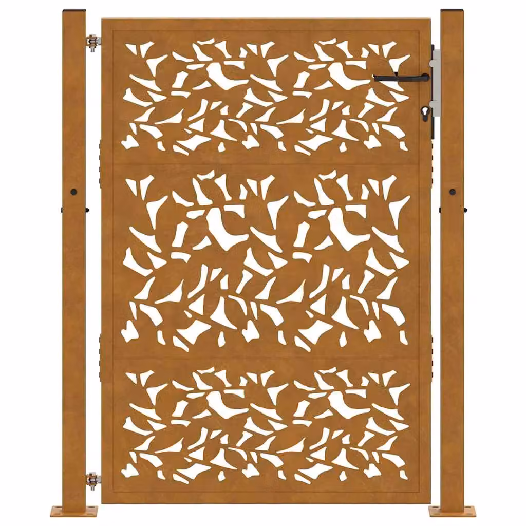 Berkfield Brown Weathering Steel Garden Gate with Leaf Design, W: 105 cm, H: 130 cm – 2