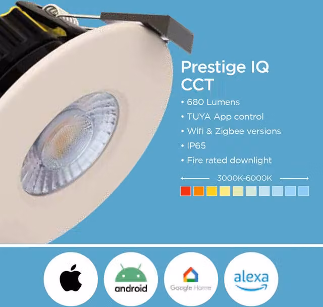 TIMELED IQ SMART 8W LED CCT Fire Rated Recessed Downlight, White, Zigbee Connectivity