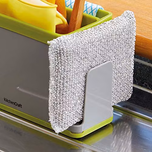 KitchenCraft 4-in-1 Plastic Kitchen Sink Tidy in Grey and Green, W/D/H: 19.5 x 9.5 x 12 cm – 3