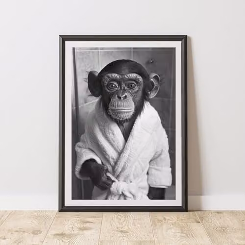 60 Second Makeover Monkey Bathrobe Animal Print Paper Poster, W: 29.7 cm, H: 42.0 cm