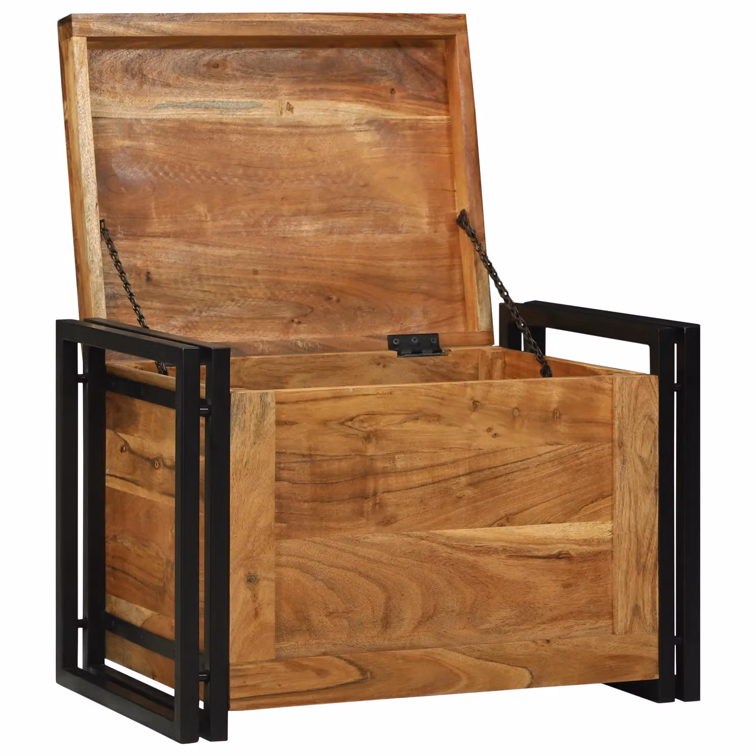 Berkfield Home Brown Solid Acacia Wood and Metal Industrial Storage Box, W/D/H: 60 x 40 x 41 cm – 2