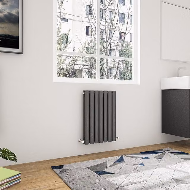 AicaBathroom Horizontal Oval Column Radiator in Anthracite Steel, W: 41.3 cm