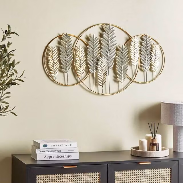 Wyld and Coco Zenith Fern Metal Wall Art in Gold and Green