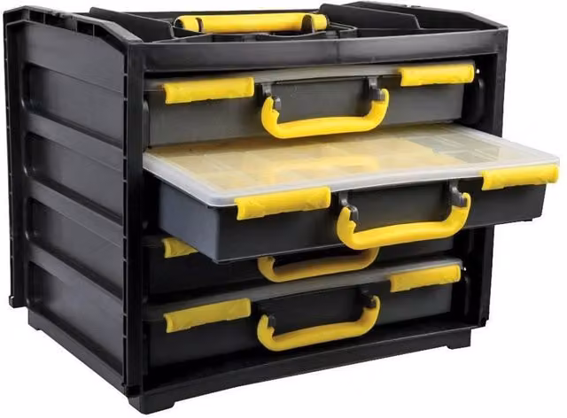 SPETLEK 4 Pack 13 Section Plastic Storage Box Organizer for Screws, Nuts and Bolts in Black