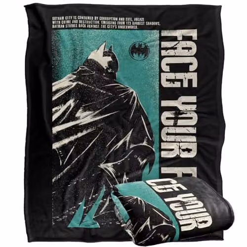 LOGOVISION Batman Face Your Fear Super Soft Silky Touch Fleece Throw Blanket, Multicolour, W: 152 cm, D: 127 cm