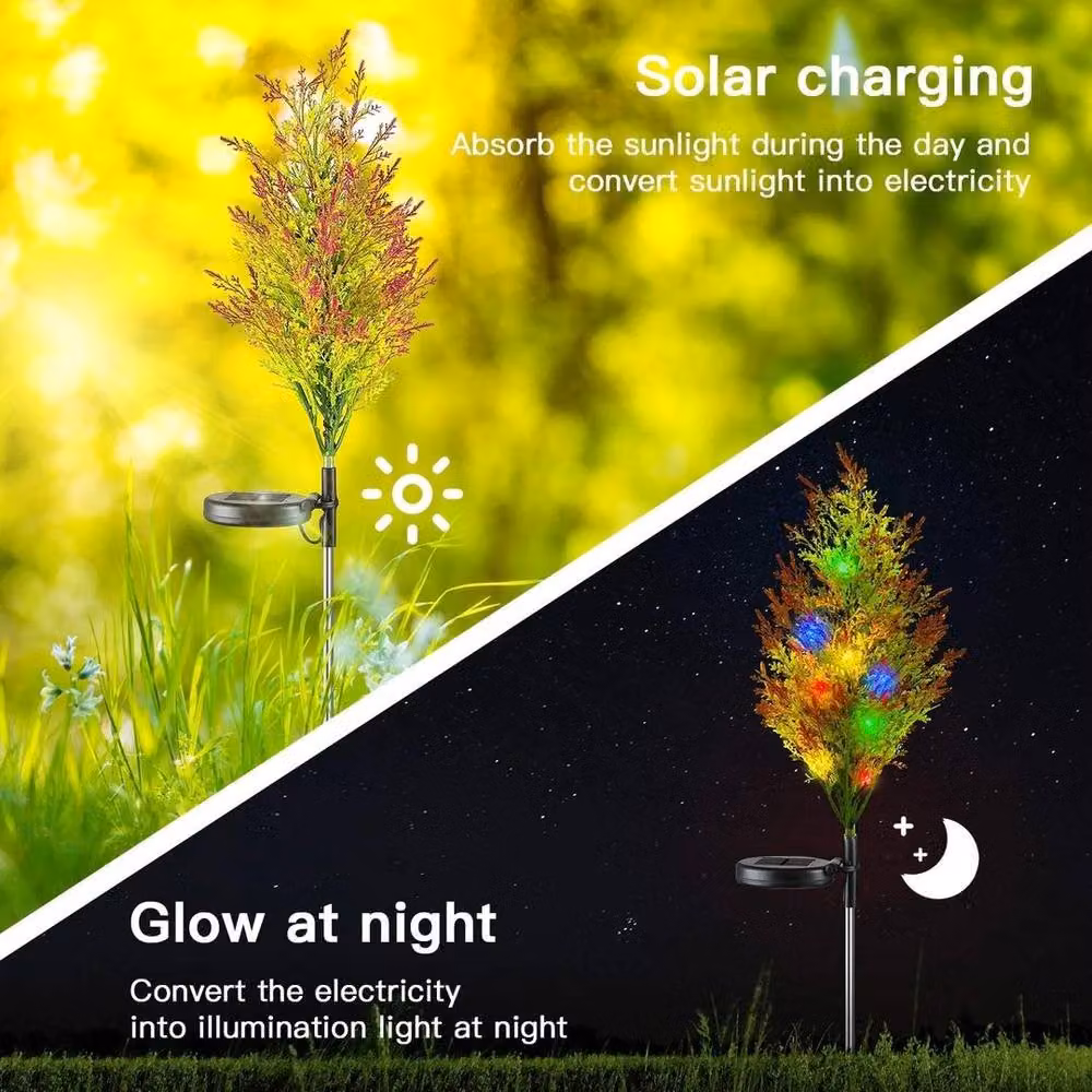 SPETLEK 2x Multicolour LED Solar Christmas Tree Stake Lights with Ground Spike, Black, H 100 cm x W 15 cm – 3
