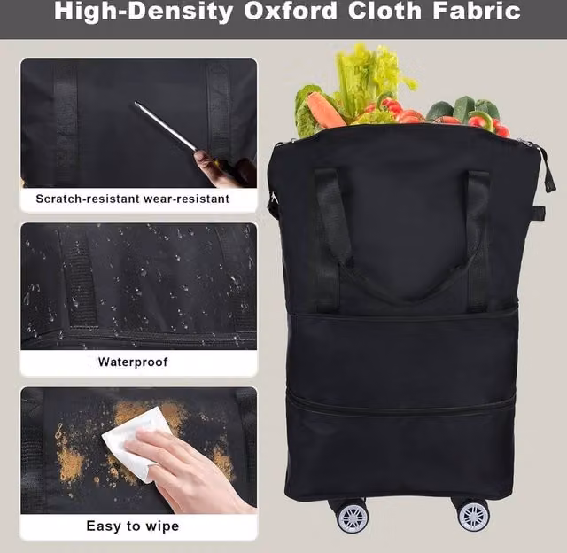 FLAVORA Foldable Wheeled Shopping Trolley Bag in Black – 1
