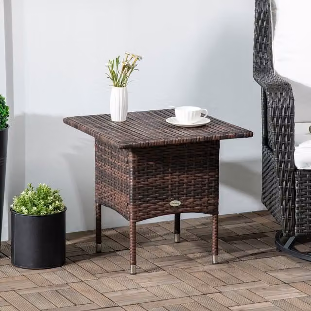Outsunny Hand Woven PE Rattan Outdoor Coffee Table in Brown
