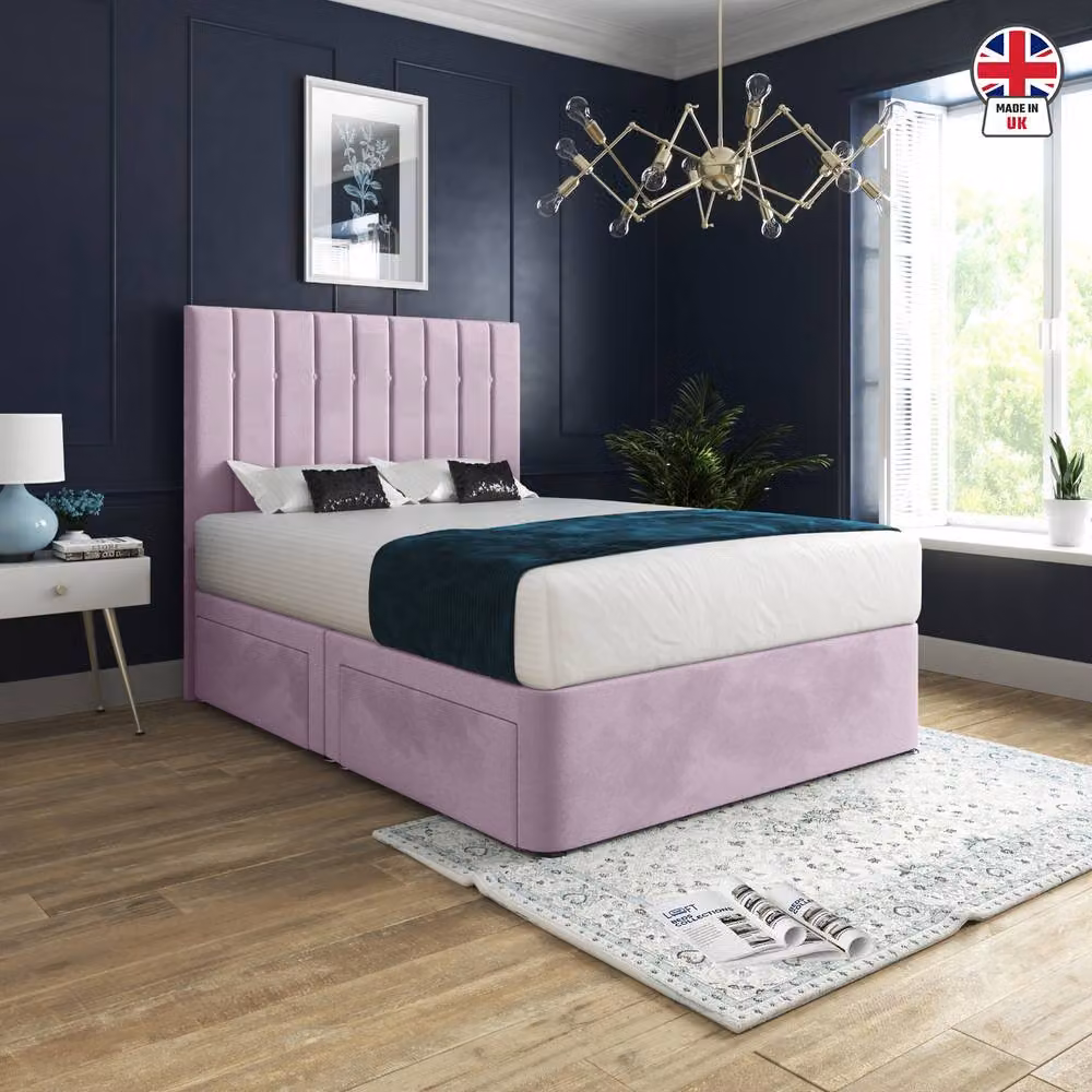 KDMD Quatt Modern Upholstered Velvet Designer Bed Frame in Pink and Purple, W/D/H: 140 x 200 cm – 3