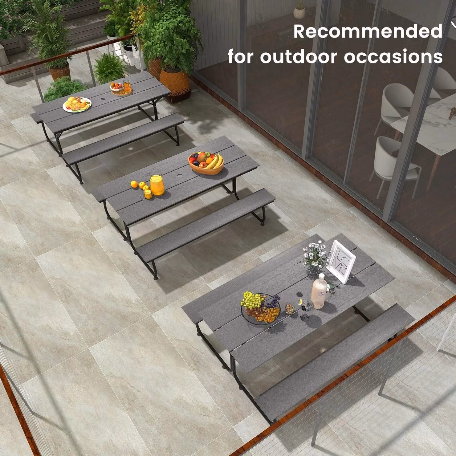 Gymax 8-Person Picnic Table and Bench Set in Grey with Umbrella Hole – 2